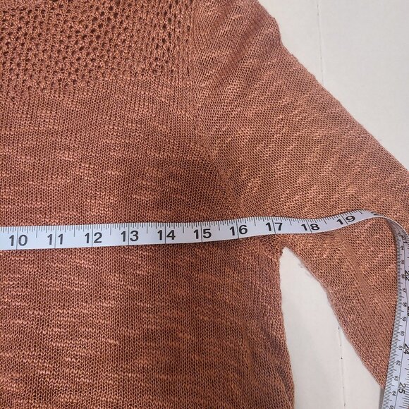 True Craft Dusty Rose Pink Open Knit Sweater – Size Large – Feminine Ruffle Hem - Picture 11 of 12